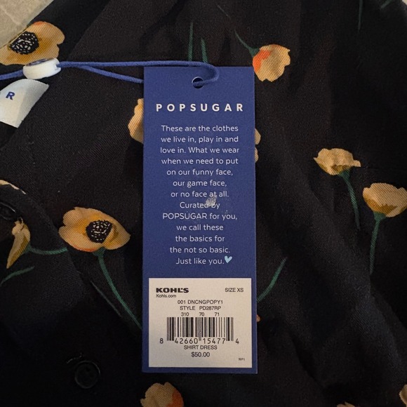 NWT Popsugar Black Sleeveless Button-Down Dress w/ Yellow Poppy Flowers (XS) - Picture 8 of 9
